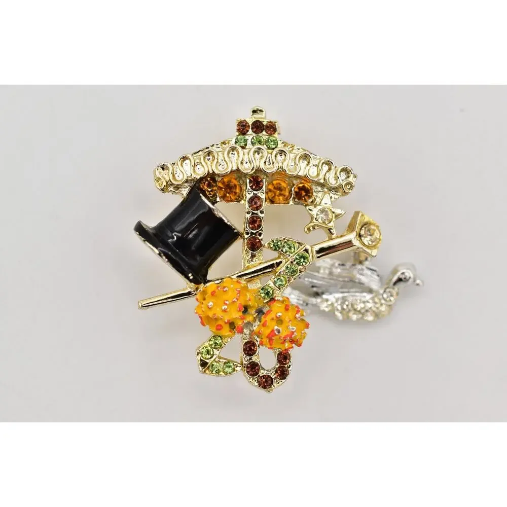 Lindeburg Vintage Umbrella Hat Cane Pin Brooch Singing In Rain 1970s Signed 9B
